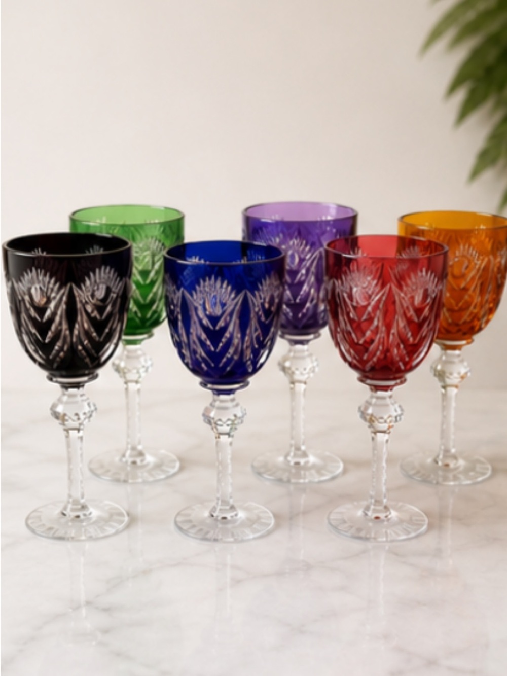 Vintage Wine Goblets Rainbow Colors Set of 6 JOSAIR Grandmillennial